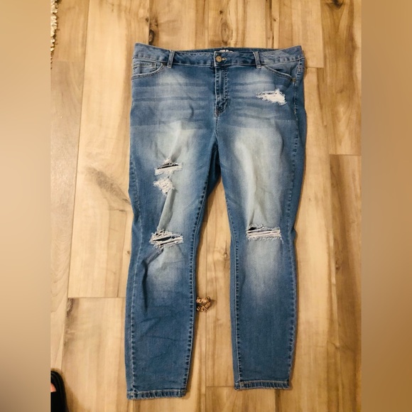 Indigo Fusion Distressed High Waisted Ankle Jeans size 20 stretch jeans - Picture 1 of 5